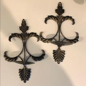 2 bronze metal candle wall sconces.